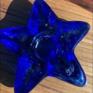 Blue glass star candle holder